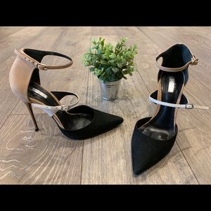 Schutz Quirada Black Tan White Pointed Heels